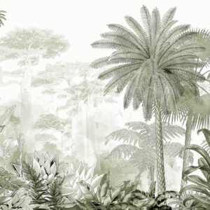 Carta da parati Tropici. Disegno a inchiostro con colori verdi