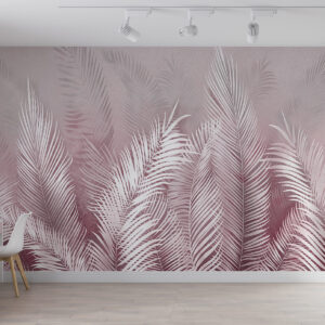Carta da parati Palme bianche su uno sfondo rosa granzh. in colori rosa