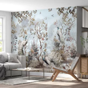 Carta da parati Chinoiserie Piante e pavoni in stile cinese