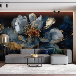 Carta da parati Grande fiore blu con venature