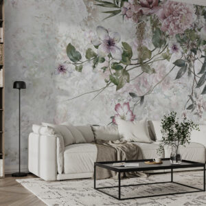 Carta da parati Fiori vintage sulla parete di marmo