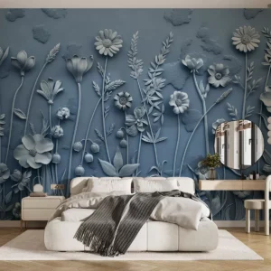 Carta da parati Fiori di campo 3D blu