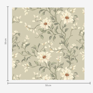 Carta da parati Fiori bianchi con foglie mosse su sfondo chiaro