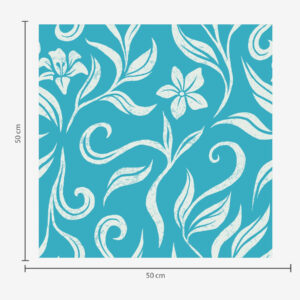 Carta da parati Fiori e foglie bianchi con scalfitture su sfondo blu