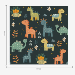 Carta da parati Divertenti dinosauri in colori pastello su sfondo scuro