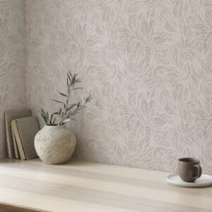 Carta da parati Texture astratta beige con linee morbide di foglie