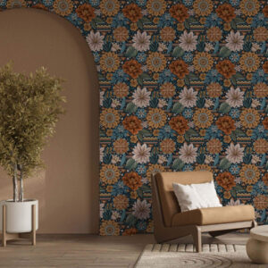 Carta da parati Fiori decorativi luminosi con elementi geometrici