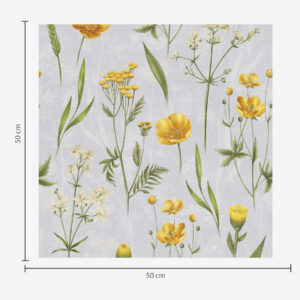 Carta da parati Fiori gialli e verde su uno sfondo grigio chiaro
