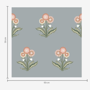 Carta da parati Fiori stilizzati su sfondo grigio-blu, palette calda