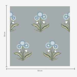 Carta da parati Fiori stilizzati su sfondo grigio-blu, palette fredda