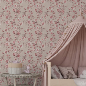 Carta da parati Rose cipria su sfondo beige — motivo vintage