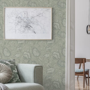 Carta da parati Papaveri disegnati su sfondo grigio-verde