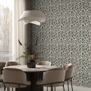 Carta da parati Fiori selvatici in una tavolozza verde su sfondo color crema