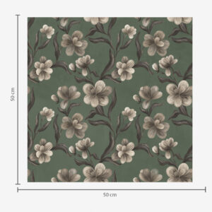 Carta da parati Fiori beige su uno sfondo verde intenso