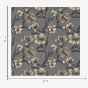 Carta da parati Fiori beige su sfondo grigio grafite