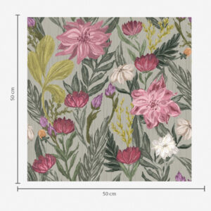 Carta da parati Fiori rosa intenso e crema su sfondo grigio, texture impastata