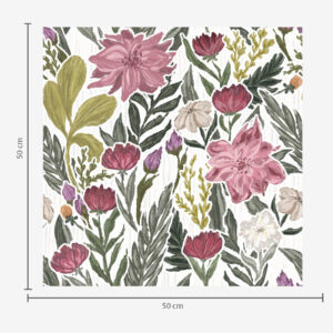 Carta da parati Fiori rosa intenso e crema su sfondo bianco, texture impastata