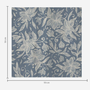 Carta da parati Fiori lineari color crema su sfondo blu, delicati riccioli