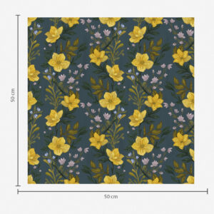 Carta da parati Fiori gialli in ghirlande verticali su sfondo blu scuro