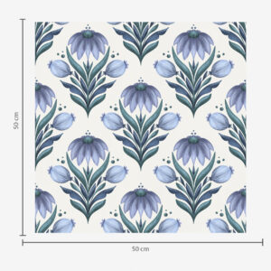 Carta da parati Ornamento floreale simmetrico nei toni del blu e del bianco