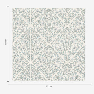 Carta da parati Lacy spara su sfondo bianco crema con contorno turchese