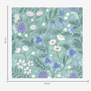 Carta da parati Fiori selvatici e bacche su sfondo color menta chiaro