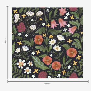 Carta da parati Fiori selvatici e bacche su sfondo nero intenso