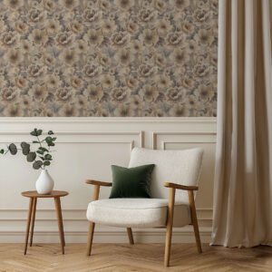 Carta da parati Fiori beige pittorici su uno sfondo astratto fumoso