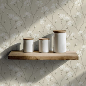 Carta da parati Magnolie leggere su sottili rami beige
