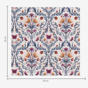 Carta da parati Damascato floreale con farfalle in blu navy e terracotta su fondo bianco