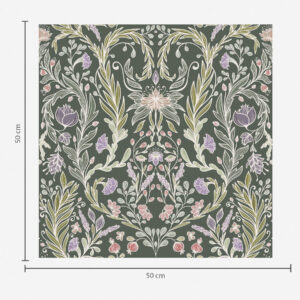 Carta da parati Ornamento floreale simmetrico su sfondo verde scuro