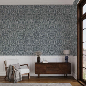 Carta da parati Ornamento floreale lineare su sfondo grigio-bluastro