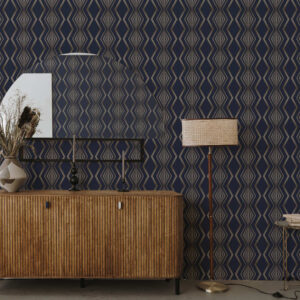 Carta da parati Sfondo blu scuro con rombi geometrici e zigzag