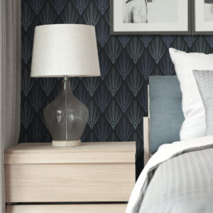 Carta da parati Art Déco blu-grigio freddo con forme a ventaglio