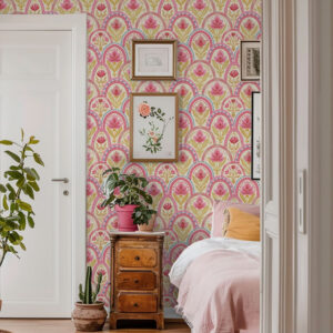 Carta da parati Archi con fiori rosa in uno stile folk