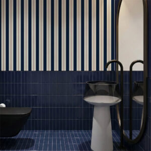 Carta da parati Righe blu scuro con sottili linee rosse