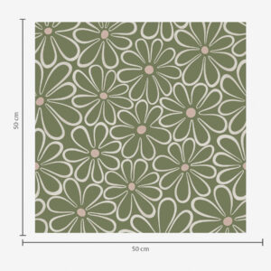 Carta da parati Grandi fiori contornati su sfondo verde