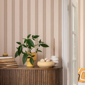 Carta da parati Eleganti strisce beige con foglie