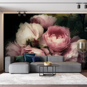 Carta da parati Delicate peonie rosa