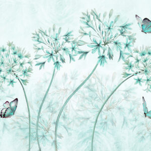 Carta da parati Pianta, fiore e blu nei colori del blu