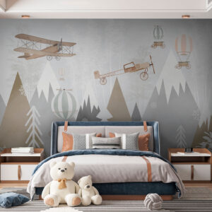 Carta da parati Montagne e aeroplani, stile scandinavo