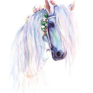 Carta da parati Cavallo blu con fiori in una criniera