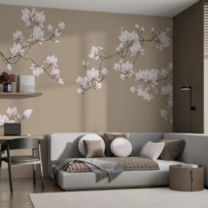 Carta da parati Rami fioriti di magnolia rosa