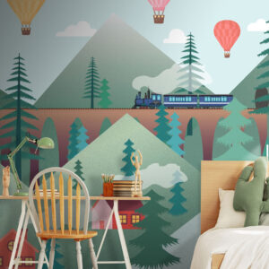 Carta da parati Montagne verdi e un villaggio in stile scandinavo