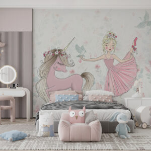 Carta da parati principessa e unicorno