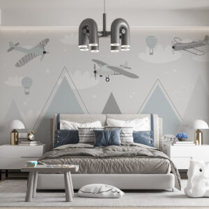 Carta da parati Montagne, aerei, aerei e stelle in stile scandinavo