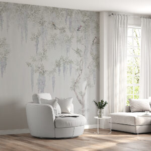 Carta da parati Fiori di glicine, glicine, minimalismo, monocromia, loft e stile giapponese