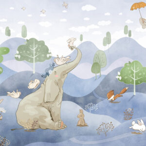 Carta da parati Elefante e amici in una foresta