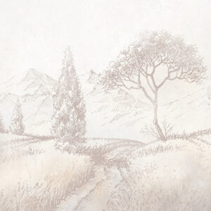 Carta da parati Paesaggio toscano, albero, campo, minimalismo, colori naturali beige