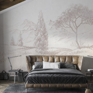 Carta da parati Paesaggio toscano, albero, campo, minimalismo, colori naturali beige